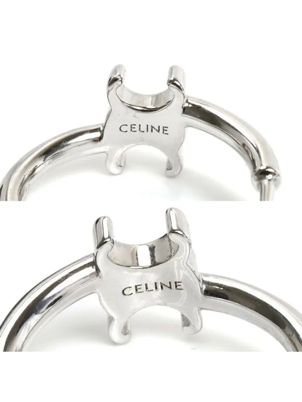Celine Brass Triomphe Asymmetric Hoop Earrings